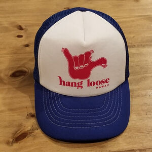 Vintage Hang Loose Hawaii Hat Snapback Trucker Blue White Shaka Hawaiian